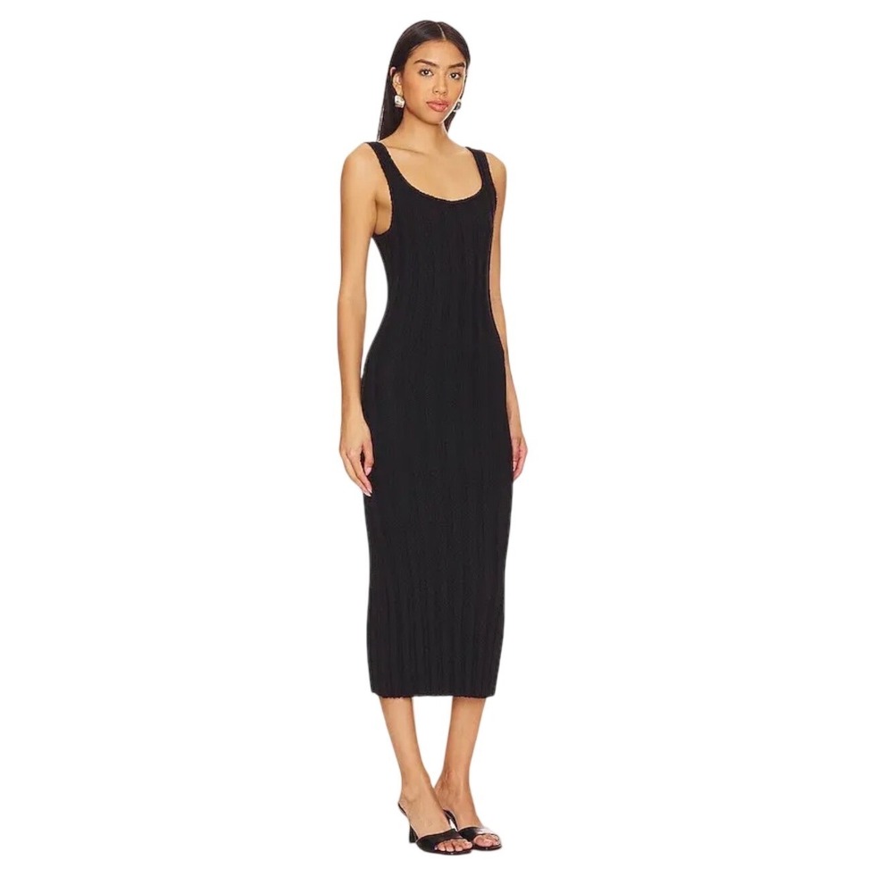 Free People Santos Ribbed Sweater Midi Dress Black XS‎ V-Neck Sleeveless